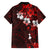 Fiji Masi Family Matching Off Shoulder Short Dress and Hawaiian Shirt Fijian Hibiscus Tapa Red Version LT01 - Polynesian Pride