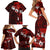 Fiji Masi Family Matching Short Sleeve Bodycon Dress and Hawaiian Shirt Fijian Hibiscus Tapa Red Version LT01 - Polynesian Pride