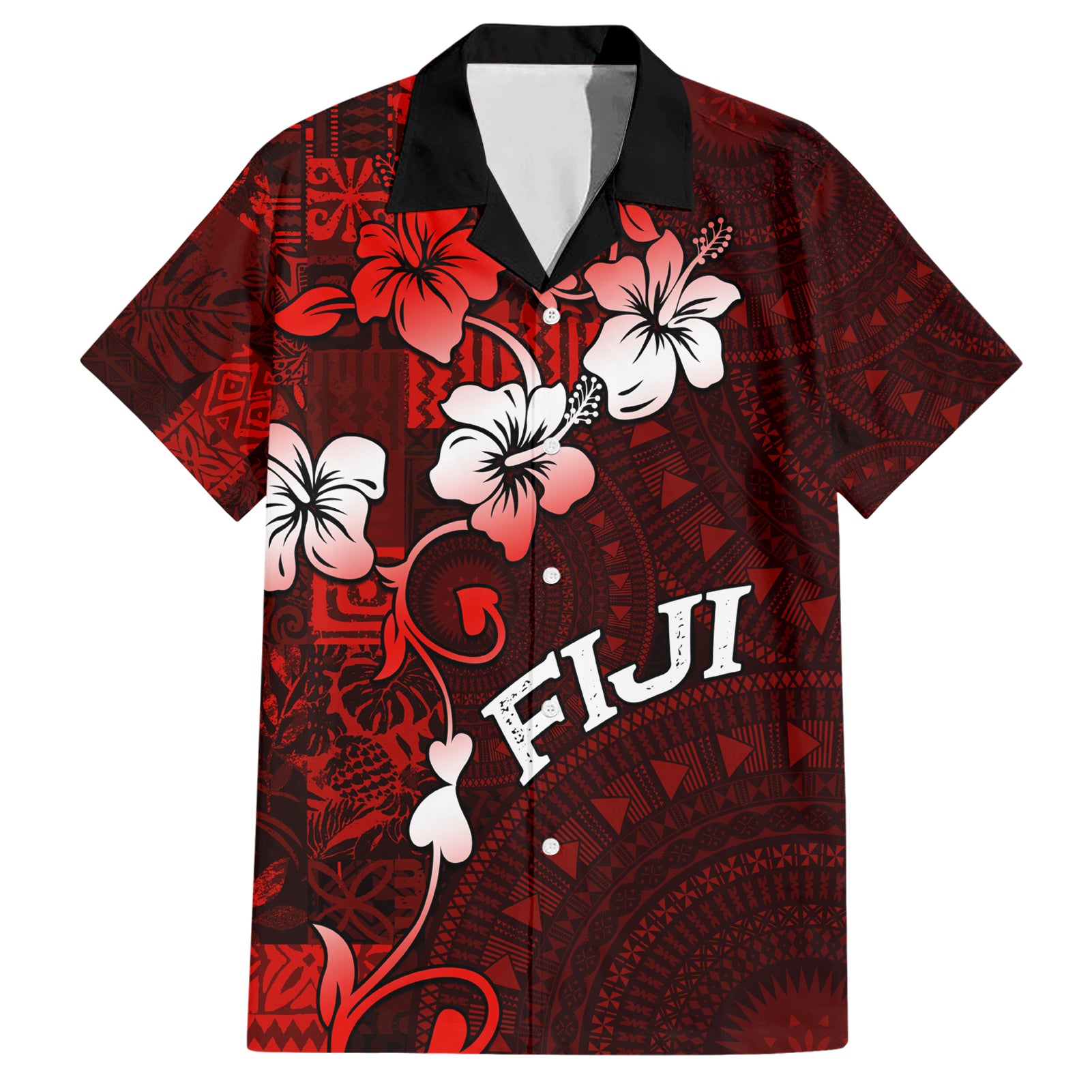 Fiji Masi Hawaiian Shirt Fijian Hibiscus Tapa Red Version LT01 Red - Polynesian Pride