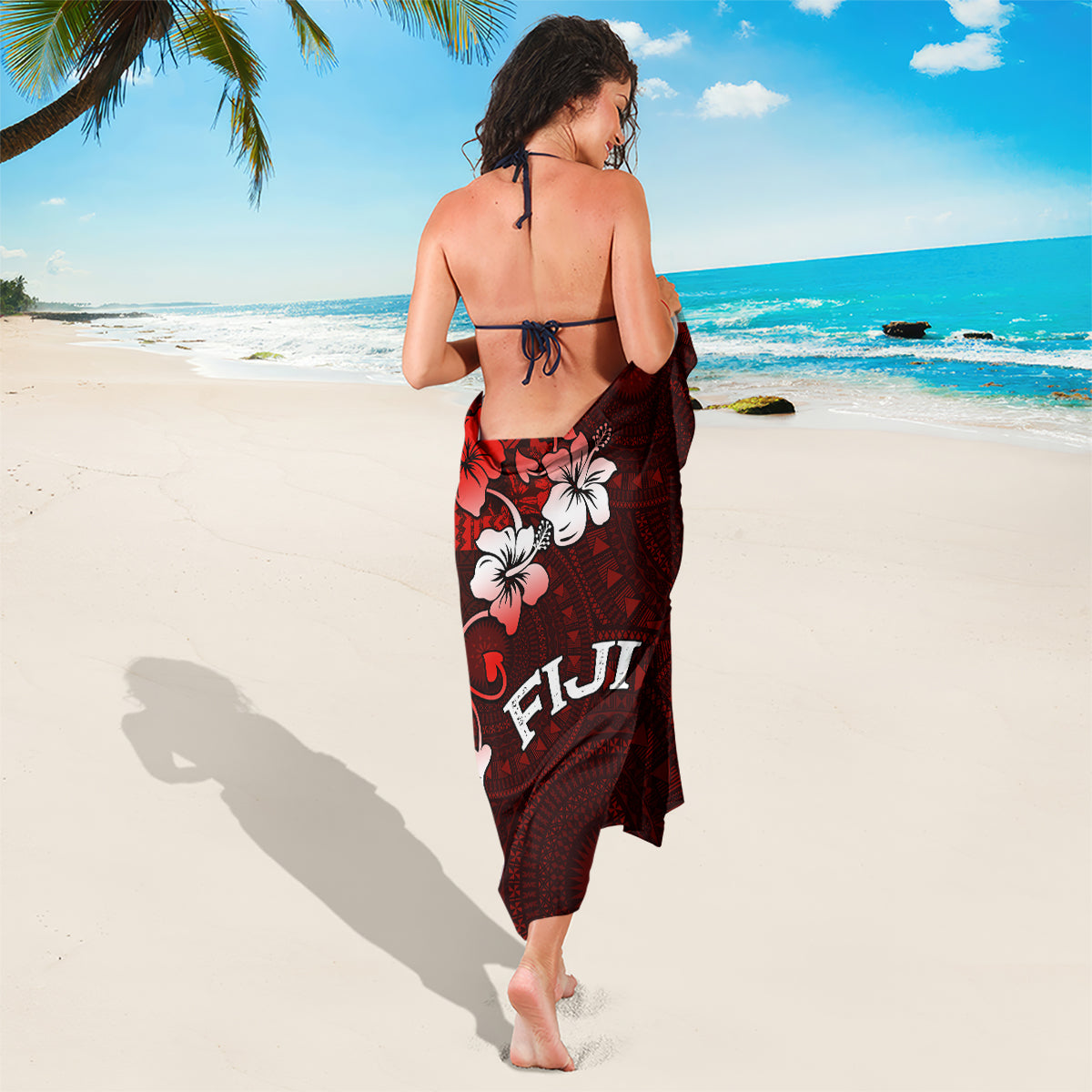 Fiji Masi Sarong Fijian Hibiscus Tapa Red Version LT01 - Polynesian Pride