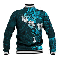 Fiji Masi Baseball Jacket Fijian Hibiscus Tapa Sky Blue Version LT01 - Polynesian Pride