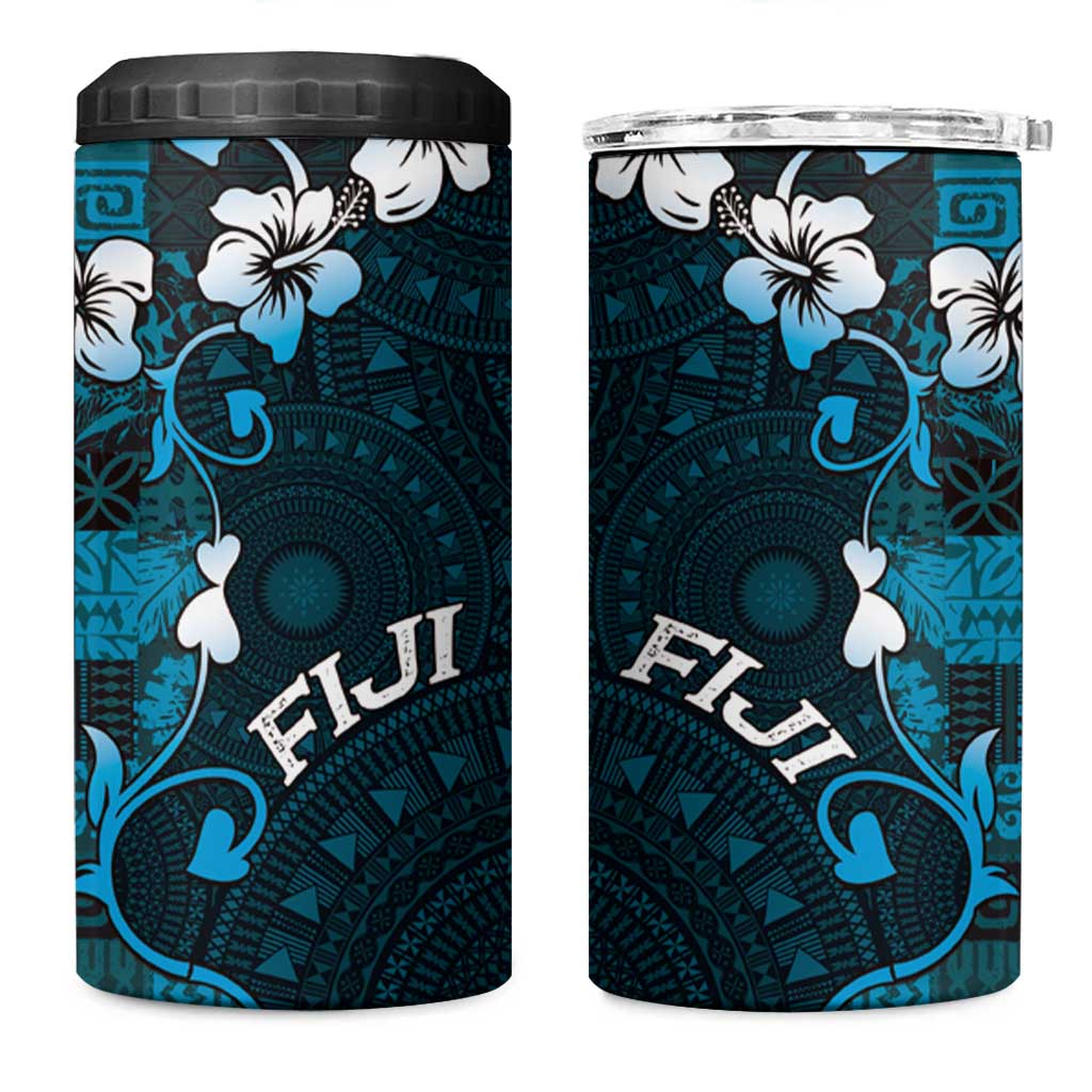 Fiji Masi 4 in 1 Can Cooler Tumbler Fijian Hibiscus Tapa Sky Blue Version LT01 One Size: 16 oz Blue - Polynesian Pride