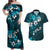 Fiji Masi Couples Matching Off Shoulder Maxi Dress and Hawaiian Shirt Fijian Hibiscus Tapa Sky Blue Version LT01 Blue - Polynesian Pride