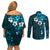 Fiji Masi Couples Matching Off Shoulder Short Dress and Long Sleeve Button Shirt Fijian Hibiscus Tapa Sky Blue Version LT01 - Polynesian Pride