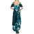 Fiji Masi Family Matching Summer Maxi Dress and Hawaiian Shirt Fijian Hibiscus Tapa Sky Blue Version LT01 - Polynesian Pride