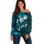 Fiji Masi Off Shoulder Sweater Fijian Hibiscus Tapa Sky Blue Version LT01 Women Blue - Polynesian Pride