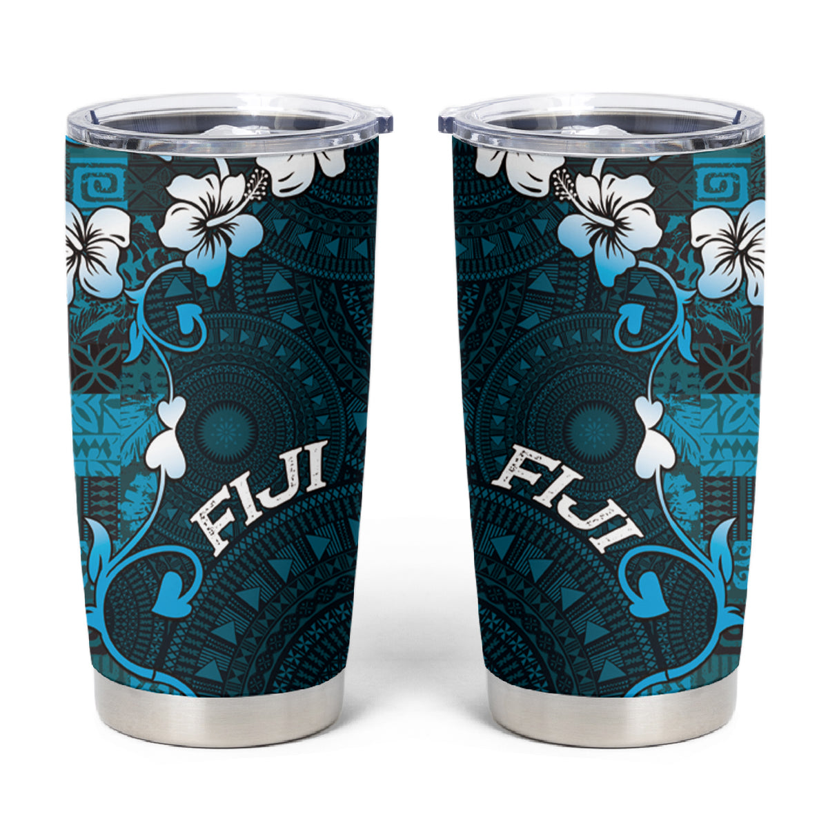 Fiji Masi Tumbler Cup Fijian Hibiscus Tapa Sky Blue Version