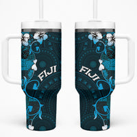 Fiji Masi Tumbler With Handle Fijian Hibiscus Tapa Sky Blue Version LT01 One Size: 40 oz Blue - Polynesian Pride