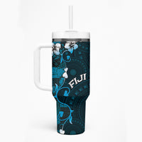 Fiji Masi Tumbler With Handle Fijian Hibiscus Tapa Sky Blue Version LT01 - Polynesian Pride