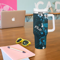 Fiji Masi Tumbler With Handle Fijian Hibiscus Tapa Sky Blue Version LT01 - Polynesian Pride