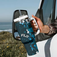 Fiji Masi Tumbler With Handle Fijian Hibiscus Tapa Sky Blue Version LT01 - Polynesian Pride