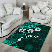 Fiji Masi Area Rug Fijian Hibiscus Tapa Turquoise Version LT01 - Polynesian Pride