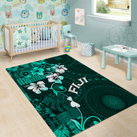 Fiji Masi Area Rug Fijian Hibiscus Tapa Turquoise Version LT01 - Polynesian Pride