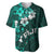 Fiji Masi Baseball Jersey Fijian Hibiscus Tapa Turquoise Version LT01 Turquoise - Polynesian Pride