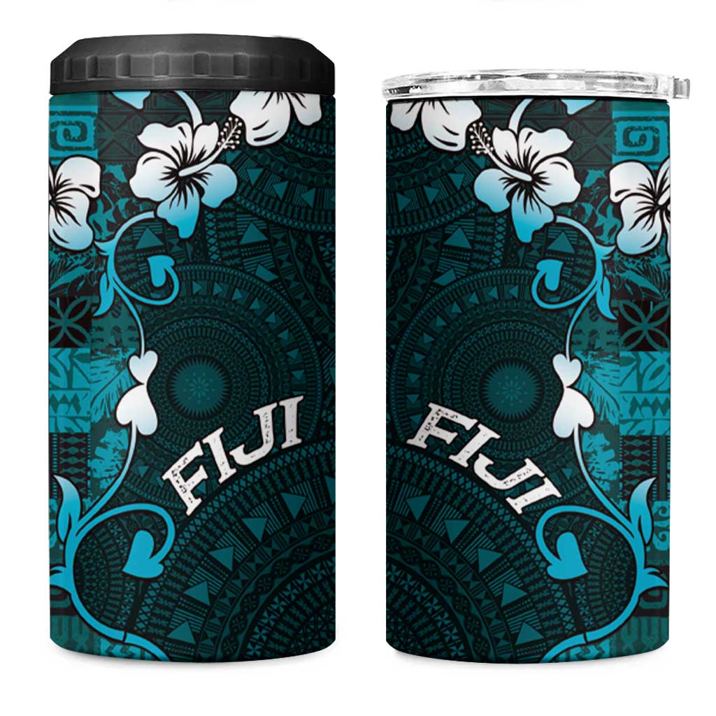Fiji Masi 4 in 1 Can Cooler Tumbler Fijian Hibiscus Tapa Turquoise Version LT01 One Size: 16 oz Turquoise - Polynesian Pride