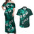 Fiji Masi Couples Matching Off Shoulder Maxi Dress and Hawaiian Shirt Fijian Hibiscus Tapa Turquoise Version LT01 Turquoise - Polynesian Pride