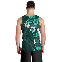 Fiji Masi Men Tank Top Fijian Hibiscus Tapa Turquoise Version LT01 - Polynesian Pride