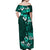 Fiji Masi Off Shoulder Maxi Dress Fijian Hibiscus Tapa Turquoise Version LT01 - Polynesian Pride