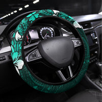 Fiji Masi Steering Wheel Cover Fijian Hibiscus Tapa Turquoise Version LT01 Universal Fit Turquoise - Polynesian Pride