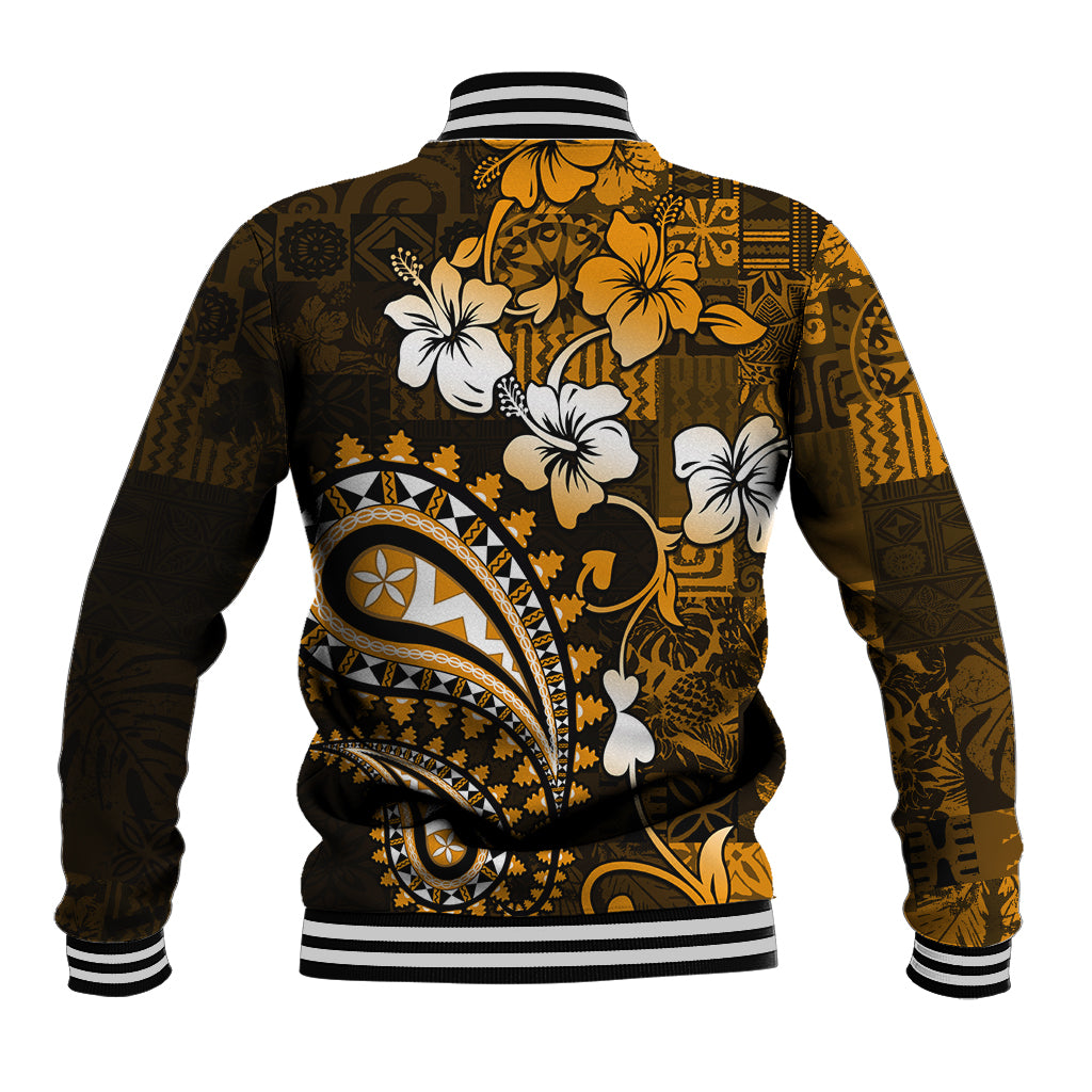 Fiji Masi Paisley With Hibiscus Tapa Baseball Jacket Gold Version LT01 - Polynesian Pride