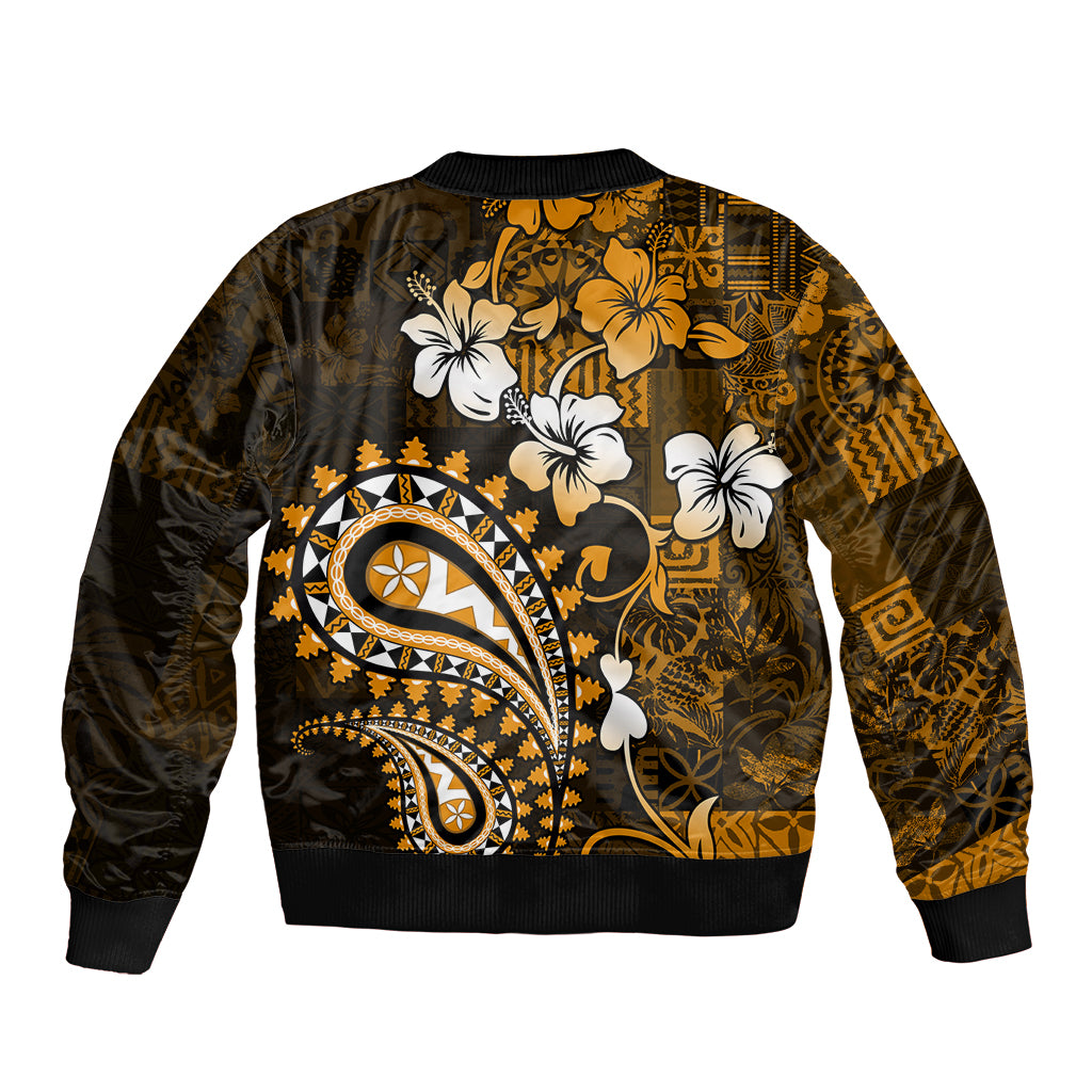 Fiji Masi Paisley With Hibiscus Tapa Bomber Jacket Gold Version LT01 - Polynesian Pride