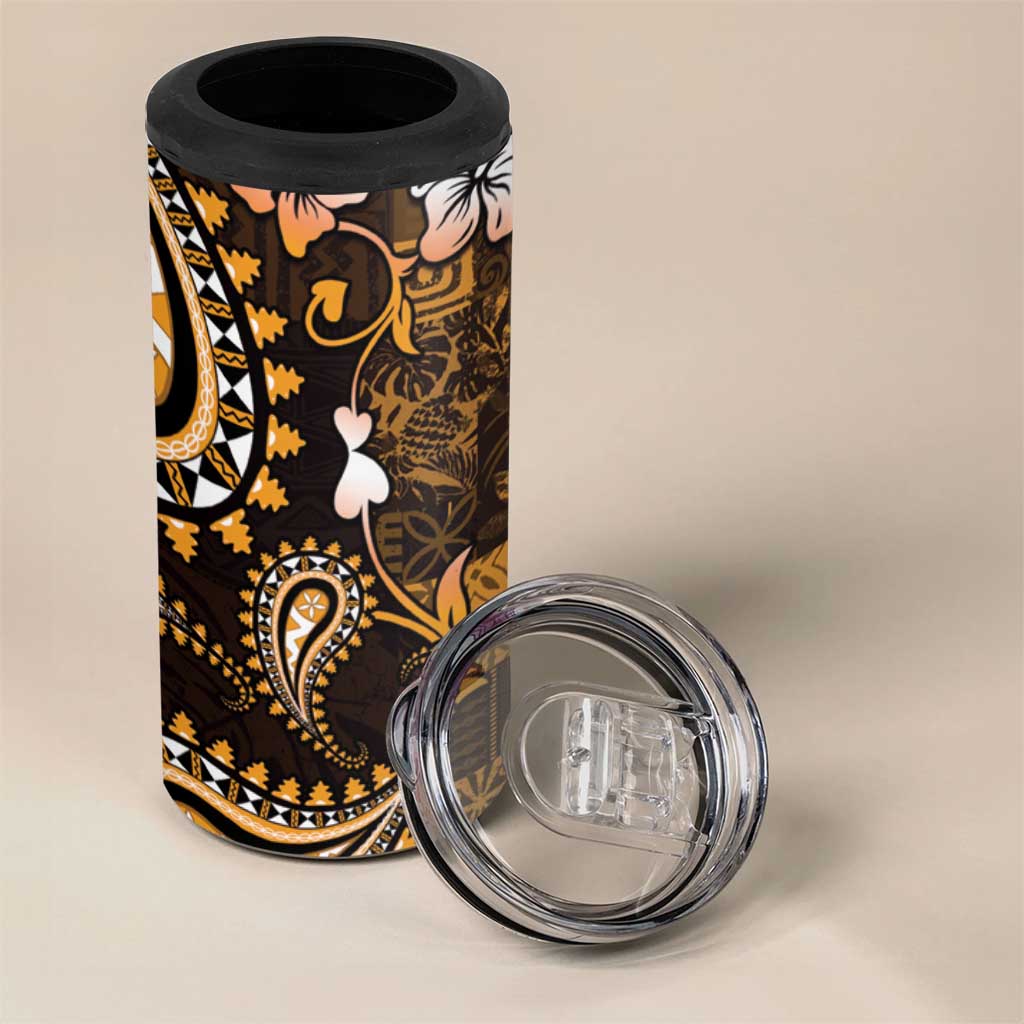 Fiji Masi Paisley With Hibiscus Tapa 4 in 1 Can Cooler Tumbler Gold Version LT01 - Polynesian Pride