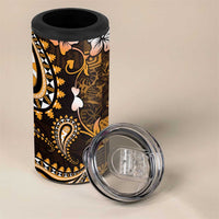 Fiji Masi Paisley With Hibiscus Tapa 4 in 1 Can Cooler Tumbler Gold Version LT01 - Polynesian Pride
