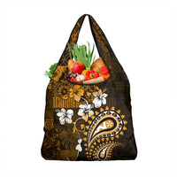Fiji Masi Paisley With Hibiscus Tapa Grocery Bag Gold Version LT01 1-pack One Size Gold - Polynesian Pride