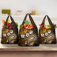 Fiji Masi Paisley With Hibiscus Tapa Grocery Bag Gold Version LT01 3-pack One Size Gold - Polynesian Pride