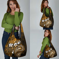 Fiji Masi Paisley With Hibiscus Tapa Grocery Bag Gold Version LT01 - Polynesian Pride