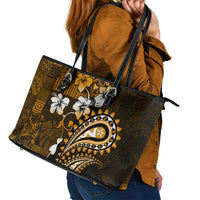 Fiji Masi Paisley With Hibiscus Tapa Leather Tote Bag Gold Version LT01 - Polynesian Pride