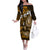 Fiji Masi Paisley With Hibiscus Tapa Off The Shoulder Long Sleeve Dress Gold Version LT01 Women Gold - Polynesian Pride