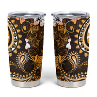 Fiji Masi Paisley With Hibiscus Tapa Tumbler Cup Gold Version LT01 Gold - Polynesian Pride