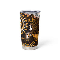 Fiji Masi Paisley With Hibiscus Tapa Tumbler Cup Gold Version LT01 - Polynesian Pride