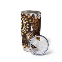 Fiji Masi Paisley With Hibiscus Tapa Tumbler Cup Gold Version LT01 - Polynesian Pride