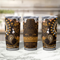 Fiji Masi Paisley With Hibiscus Tapa Tumbler Cup Gold Version LT01 - Polynesian Pride