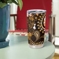Fiji Masi Paisley With Hibiscus Tapa Tumbler Cup Gold Version LT01 - Polynesian Pride