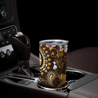 Fiji Masi Paisley With Hibiscus Tapa Tumbler Cup Gold Version LT01 - Polynesian Pride