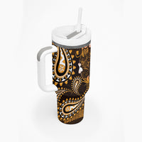 Fiji Masi Paisley With Hibiscus Tapa Tumbler With Handle Gold Version LT01 - Polynesian Pride