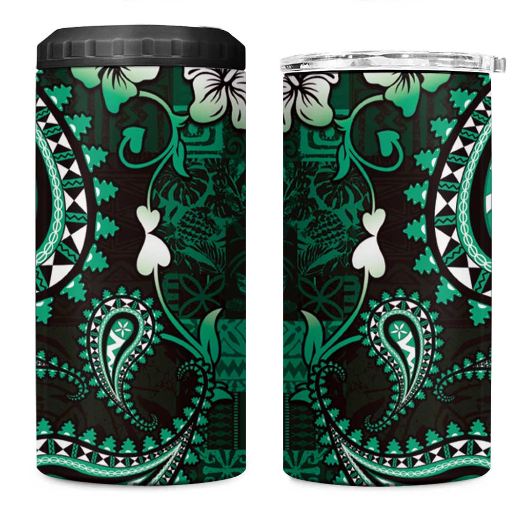 Fiji Masi Paisley With Hibiscus Tapa 4 in 1 Can Cooler Tumbler Green Version LT01 One Size: 16 oz Green - Polynesian Pride