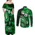 Fiji Masi Paisley With Hibiscus Tapa Couples Matching Off Shoulder Maxi Dress and Long Sleeve Button Shirt Green Version LT01 - Polynesian Pride