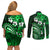 Fiji Masi Paisley With Hibiscus Tapa Couples Matching Off Shoulder Short Dress and Long Sleeve Button Shirt Green Version LT01 - Polynesian Pride