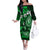 Fiji Masi Paisley With Hibiscus Tapa Family Matching Off Shoulder Long Sleeve Dress and Hawaiian Shirt Green Version LT01 Mom's Dress Green - Polynesian Pride