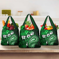 Fiji Masi Paisley With Hibiscus Tapa Grocery Bag Green Version LT01 3-pack One Size Green - Polynesian Pride