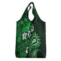 Fiji Masi Paisley With Hibiscus Tapa Grocery Bag Green Version LT01 - Polynesian Pride