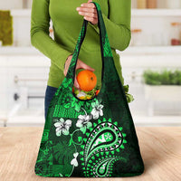Fiji Masi Paisley With Hibiscus Tapa Grocery Bag Green Version LT01 - Polynesian Pride
