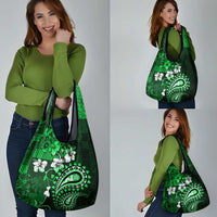 Fiji Masi Paisley With Hibiscus Tapa Grocery Bag Green Version LT01 - Polynesian Pride