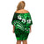 Fiji Masi Paisley With Hibiscus Tapa Off Shoulder Short Dress Green Version LT01 - Polynesian Pride