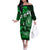 Fiji Masi Paisley With Hibiscus Tapa Off The Shoulder Long Sleeve Dress Green Version LT01 Women Green - Polynesian Pride