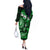 Fiji Masi Paisley With Hibiscus Tapa Off The Shoulder Long Sleeve Dress Green Version LT01 - Polynesian Pride